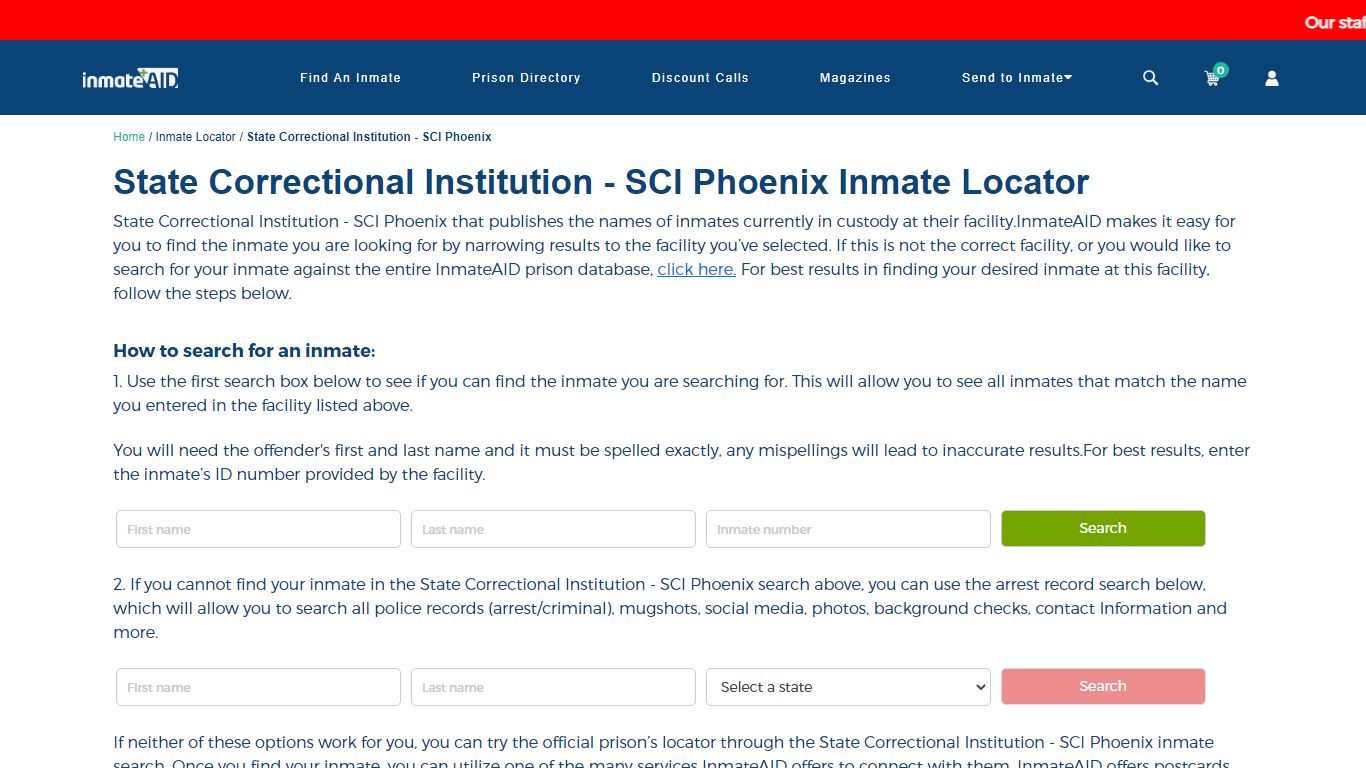 State Correctional Institution - SCI Phoenix Inmate Locator